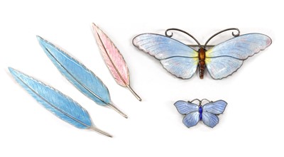 Lot 1048 - A sterling silver enamel butterfly brooch