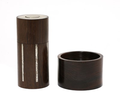 Lot 635 - A Danish rosewood and silver condiment set