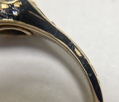 Lot 1003 - A Victorian gold enamel, split pearl and diamond memorial ring