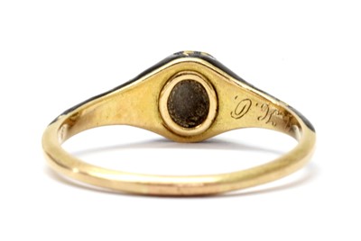Lot 1003 - A Victorian gold enamel, split pearl and diamond memorial ring