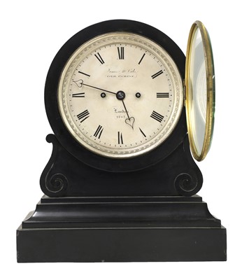 Lot 13 - A black marble drumhead mantel clock