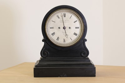 Lot 13 - A black marble drumhead mantel clock