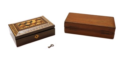 Lot 136 - A travelling chess set and a Tunbridgeware box