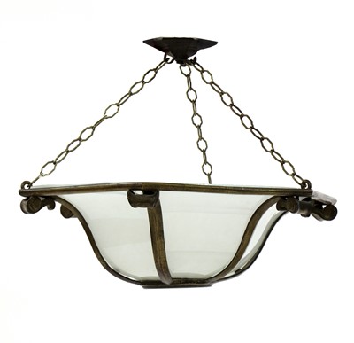 Lot 284 - An Art Deco bronze and frosted glass plafonnier