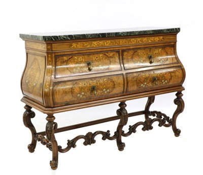Lot 297 - A walnut and marquetry inlaid bombe commode in the 18th-century taste