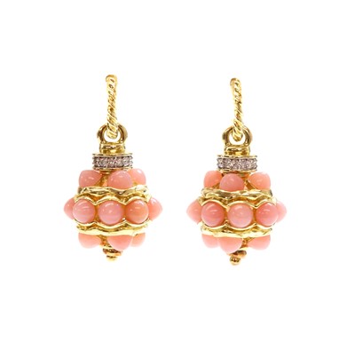 Lot 360 - A pair of gold, pink opal and diamond 'Museum' earrings, by David Yurman, c.2007