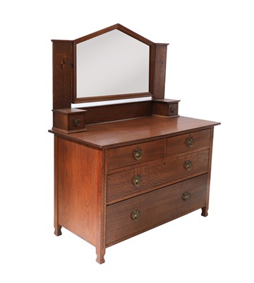 Lot 131 - An Arts and Crafts inlaid oak dressing chest