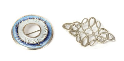 Lot 1434 - A silver Tudor scroll brooch, by Ola Gorie