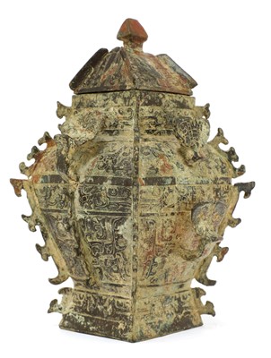 Lot 111 - A Chinese bronze ritual wine vessel and cover (lei)