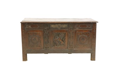 Lot 372 - A 17th century oak panelled coffer