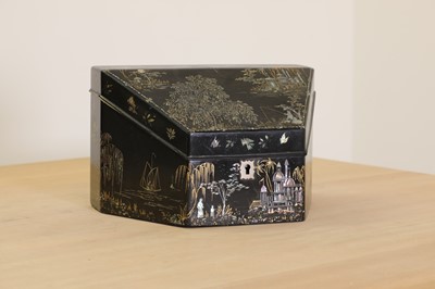 Lot 85 - A black and gilt mother-of-pearl inlaid papier mâché stationery box