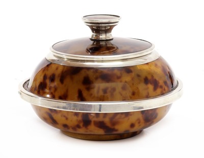 Lot 233 - A sterling silver mounted imitation tortoiseshell powder pot, by Sydney & Co.