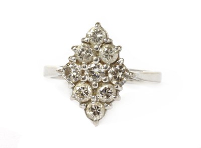 Lot 1200 - A white gold diamond lozenge shaped cluster ring