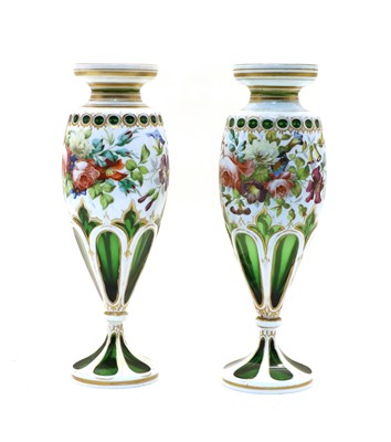 Lot 186 - A pair of late 19th century Bohemian enamelled glass vases