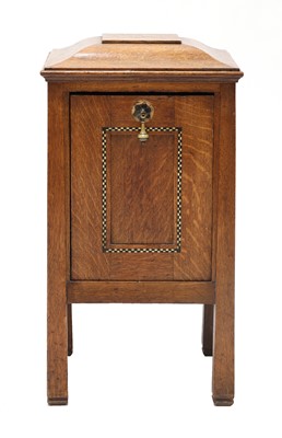 Lot 43 - An Arts and Crafts inlaid oak coal box