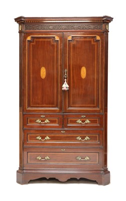 Lot 313 - A mahogany inlaid linen press