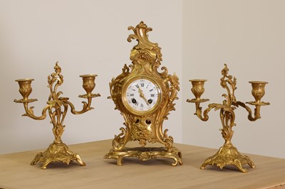 Lot 196 - A French ormolu clock garniture