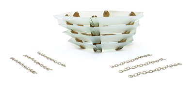 Lot 74 - An Art Deco octagonal four tier metal and glass hanging shade
