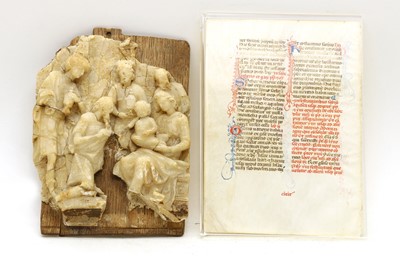 Lot 177A - A small 16th/17th century Alabaster plaque of the Holy family on an oak panel