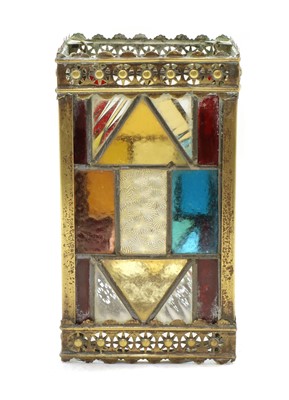 Lot 206 - A small Victorian brass framed lantern with stained glass panels