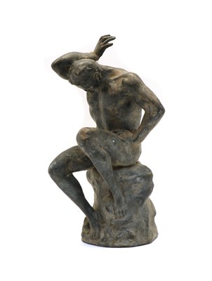 Lot 180 - A Grand Tour type bronze statue of a nude male seated on a tree stump