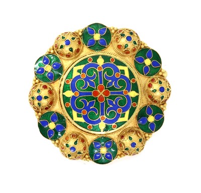Lot 322 - A gold and enamel shield form brooch, by Ilias Lalaounis