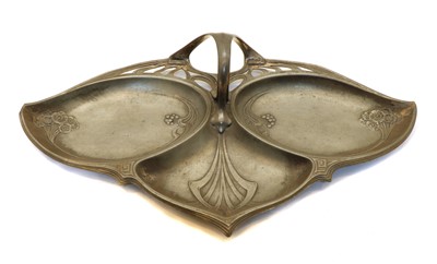 Lot 35 - A French Art Nouveau pewter triple bon bon dish