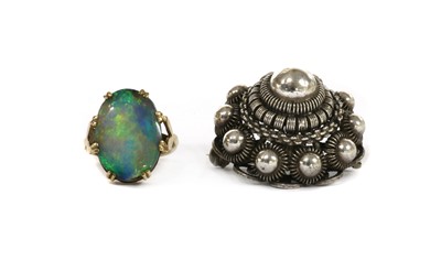 Lot 1415 - A gold single stone opal doublet ring