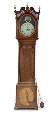 Lot 383 - A George III plum pudding mahogany and satinwood crossbanded eight day longcase clock