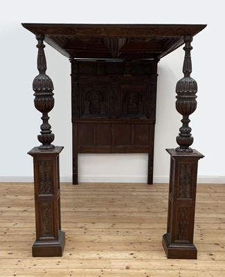 Lot 378 - An oak four-poster bed