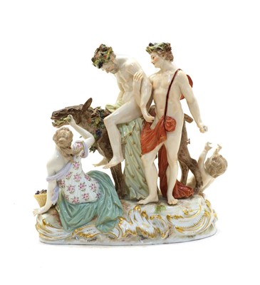 Lot 202 - A Meissen porcelain figural group of the drunken Silenus