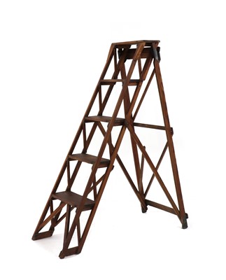 Lot 379 - A Jones patent vintage pitch pine library/shop step ladder