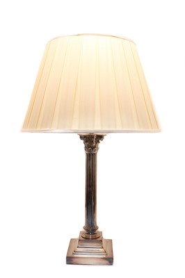 Lot 175 - A large silver plated Corinthian column table lamp