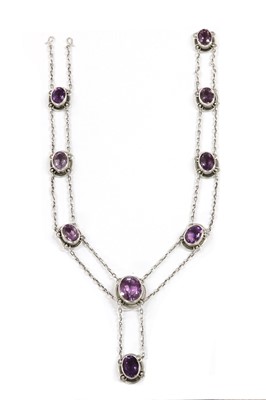 Lot 1056 - An Art Nouveau silver amethyst necklace, by Murrle Bennett & Co., c.1910