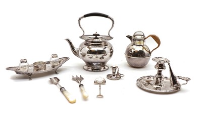 Lot 24 - A silver plated inkstand of navette form