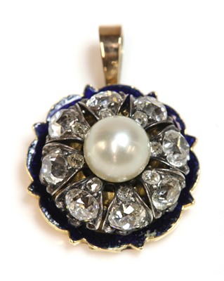 Lot 102 - A Victorian pearl, diamond and enamel pendant