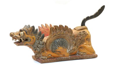 Lot 97 - A Chinese carved and painted model of a dragon with removeable tail