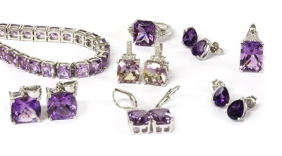Lot 139 - A quantity of silver amethyst set jewellery