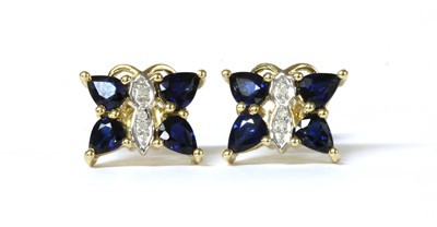 Lot 111 - A pair of 9ct gold sapphire and diamond butterfly earrings