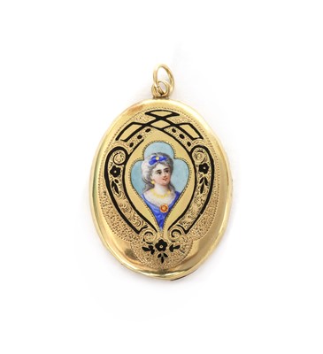 Lot 1348 - An Austrian oval hinged enamel locket