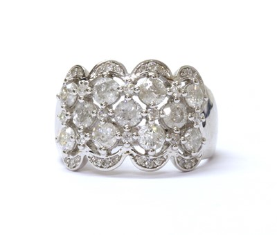 Lot 82 - A 9ct white gold five row diamond ring.