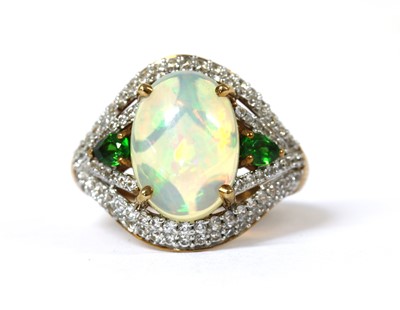 Lot 157 - A 9ct gold opal, chrome diopside and zircon ring