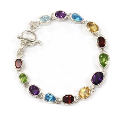 Lot 1331 - A sterling silver assorted gemstone bracelet