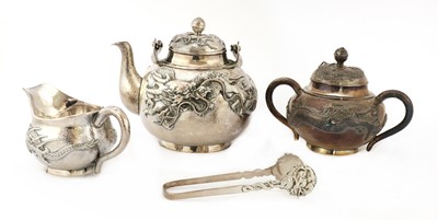 Lot 252 - A Japanese silver three-piece tea service