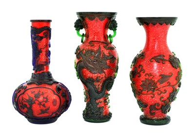 Lot 77 - Three Chinese overlay Peking glass vases