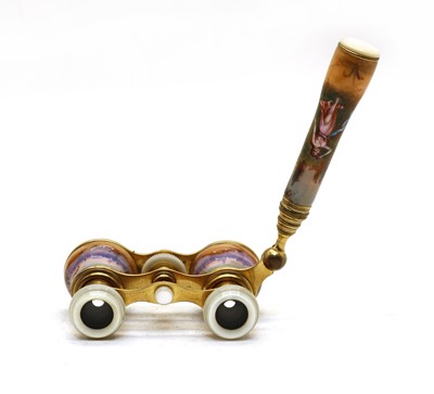 Lot 287 - A pair of enamelled and mother-of-pearl mounted opera glasses