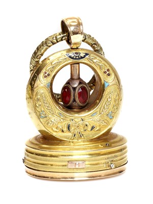Lot 47 - A Regency gold and enamel musical seal/fob