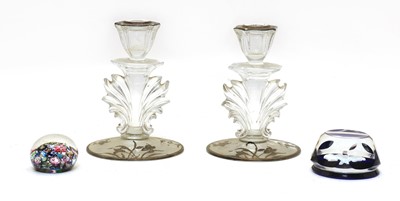 Lot 286 - A pair of clear glass and overlaid candlesticks