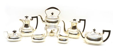 Lot 74 - An extensive silver seven-piece matched coffee and tea service