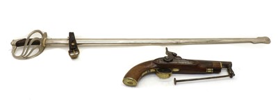 Lot 308 - A 19th century percussion pistol and a Spanish sword